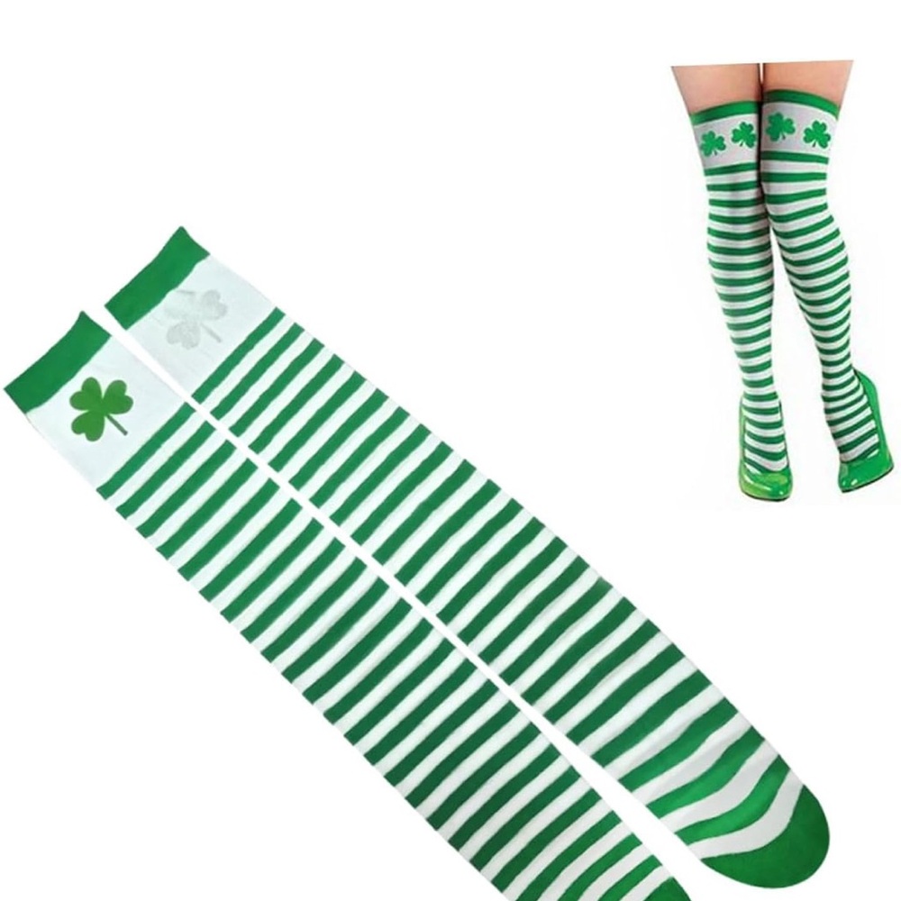 Green Striped Thigh-High Socks